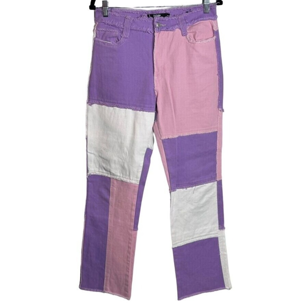 Jaded London High Waisted Pastel‎ Patchwork Denim Boyfriend Jeans Size 28